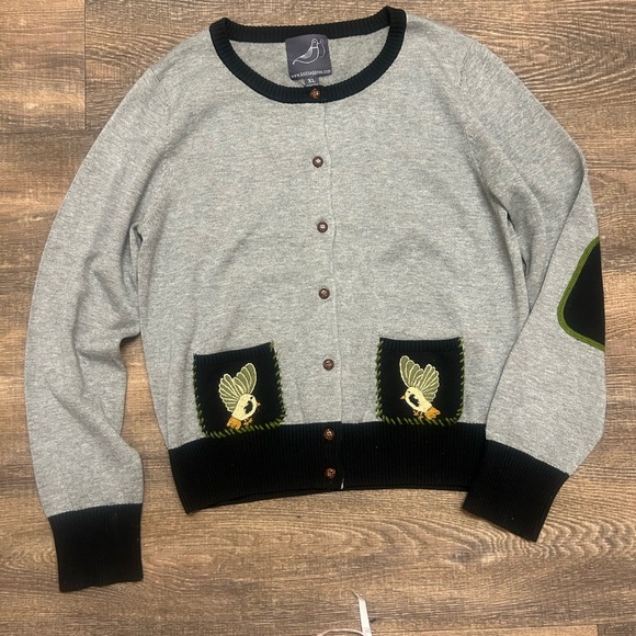 Knitted Dove XL NWOT bird cardigan with patched sleeves - Picture 2 of 10
